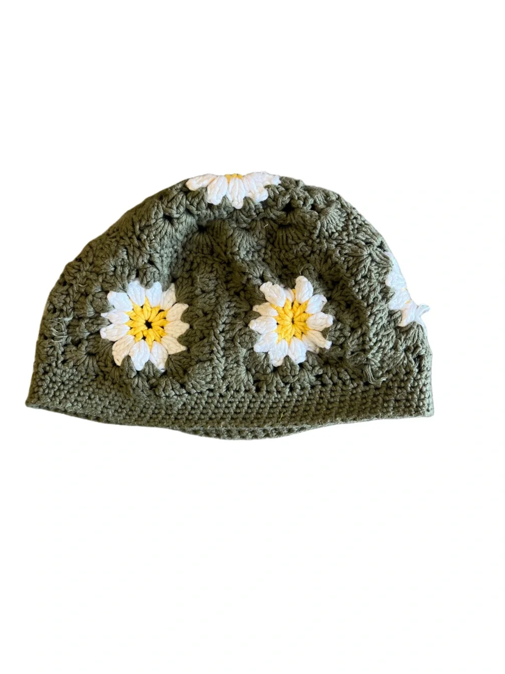Vintage Granny Square Crochet Daisy Beanie